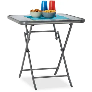 Relaxdays Balkontisch klappbar STRUK mit Ornament-Glasplatte, Bistrotisch für Garten & Balkon, eckig, 70 x 70 cm, grau