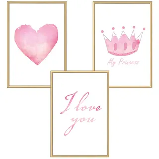 Himmelzucker Premium Wandbilder 3er set für Kinderzimmer Babyzimmer Poster DIN A4 Deko Kinder Kinderposter Junge Mädchen Dekoration Bilder Love (A4 ohne Rahmen) (I Love You)
