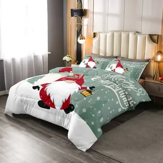 Homewish Skandinavisches Weihnachtsmann Wichtel Druck Tröster Frohe Weihnachten Bettwäsche 135x200 cm Kinder Daunenalternative mit 1 Kissenbezug Kinderzimmer Dekor