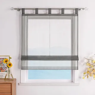 ESLIR Raffrollo mit Schlaufen Raffgardinen Gardinen Küche Transparent Schlaufenrollo Vorhänge Modern Voile Hellgrau BxH 45x155cm 1 Stück