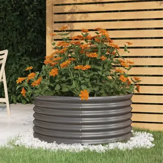 Runder Pflanzkübel Verzinkter Stahl Grau, 80 cm Durchmesser, 36 cm Höhe, witterungsbeständiges Hochbeet für Garten, Balkon & Terrasse, robuster Pflanzkasten für Pflanzen
