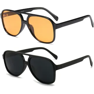 YUELUQU Polarisierte Sonnenbrille Damen Herren Retro 70er Jahre Vintage Eckig Kunststoff Trendy Damen Herren Sonnenbrillen (S-gelb+S-schwarz) - L