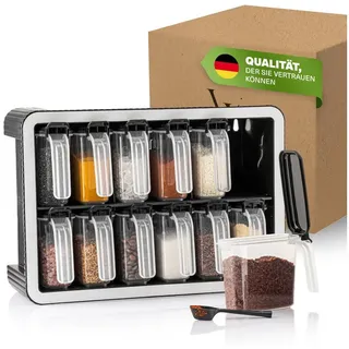 Viwares Gewürzbehälter Gewürzdosen für organisierte Küche platzsparendes Gewürzregal, (Set, 12er), Mit Wandhalterung und Löffeln schwarz|weiß