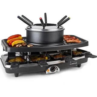 Klarstein 3-in-1 Raclette Fondue Kombi und Grill, 1100W Raclette-Fondue-Set mit Steinplatte, Elektrischer Fondue Raclette Grill für 8 Personen mit... - Schwarz