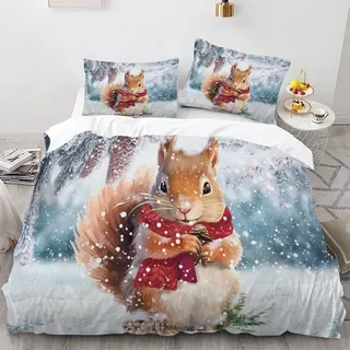 CHEFFS Eichhörnchen Bettwäsche 135x200 Kinder Eichhörnchen Tier Bettbezug Set für 3D Drucken Microfaser Waldtiere Bettwäsche-Sets mit Super weich Reißverschlus (135 x 200 cm,6)