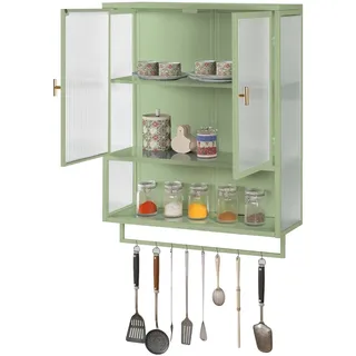 STILVORA Wandschrank Metall Glas 60x23x78 cm mit Glastüren, 2 Ebenen, offenem Fach und Handtuchhalter, modern, Grün