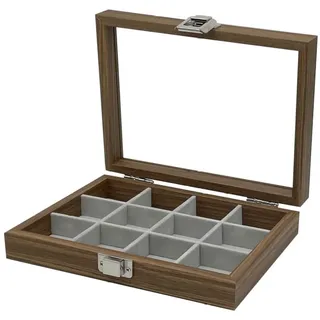 DUPLUSFUN Schmuckschatulle 12 Grid Nussbaum-Schmuckkästchen mit Schloss und kleiner Schmuck-Reisebox aus Samt für Frauen 8,26 * 6,29 * 1,96 Zoll Leicht