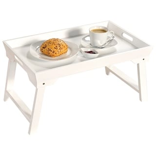 Kesper Frühstückstablett mit Klappgestell aus Holz in der Farbe Weiß, Maße: 52cm x 32cm x 7cm, 77076