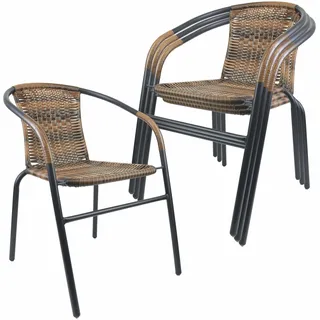 Nexos Trading Bistrostuhl Poly Rattan Stahl-Rahmen Stapelstuhl Balkonstuhl Gartenstuhl (Braun-Schwarz, 4)