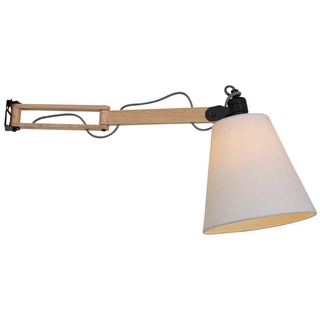 Wandlampe Wandleuchte Holzlampe schwenkbar Wohnzimmerleuchte Textil weiß H 24 cm