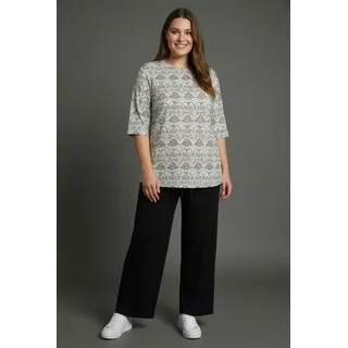 Anzug LAURA SCOTT CURVE "Große Größen", Damen, Gr. 48, N-Gr, schwarz, Crêpe, Obermaterial: 100% Polyester, bedruckt, figurumspielend, Anzüge, für Frühling und Sommer, figurumspielend, mit 3/4-Ärmeln, bedruckt