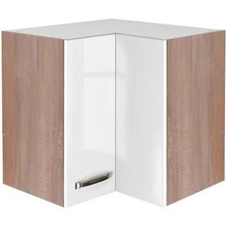 FlexWell Eckoberschrank, Sonoma Eiche, Weiß Hochglanz, Holzwerkstoff, 1 Fächer, einzeln stellbar, 60x54x60 cm, Made in Germany, individuell planbar, Zusatzausstattung erhältlich, hängend, Küchen, Küchenmöbel, Küchenschränke, Eckschränke Küche