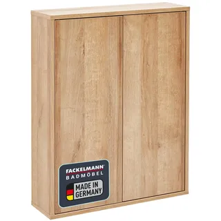 FACKELMANN Finn Hängeschrank 60 cm, Braun hell – Eleganter Schrank in Eichenoptik für Bäder und Gäste WCs, mit Push-to-Open Technik, Made in Germany