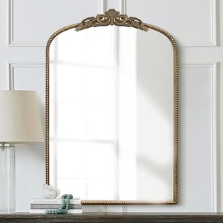 Micasso Antiker goldener verzierter Spiegel, 61 x 91,4 cm, gewölbter Barockstil, Kaminwandspiegel für Badezimmer, Waschtisch, Wohnzimmer