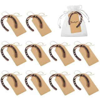 YZROHYI 10-Tlg Hufeisen Deko Set 6 X 7 cm,Geschenk Hufeisen Glücksbringer,Glückshufeisen Hochzeit,Kleine Hufeisen Zum Basteln,Hufeisen Vintage mit Hanfseil Kraftpapieranhänger für Party Dekoration