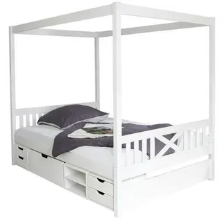 TICAA Himmelbett Lino 140 x 200 cm Kiefer massiv weiß