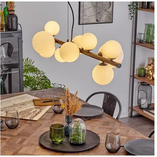 hofstein Pendelleuchte Hängelampe aus Metall/Glas in Schwarz/Weiß/Milchglas, ohne Leuchtmittel, Hängeleuchte im Retro/Vintage-Design mit Glasschirmen, 10 x G9 weiß