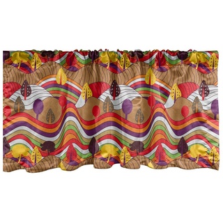 Scheibengardine Vorhang Volant für Küche Schlafzimmer Dekor mit Stangentasche, Abakuhaus, Microfaser, Landschaft Bunte Vintage-Wiese bunt 137 cm x 30 cm