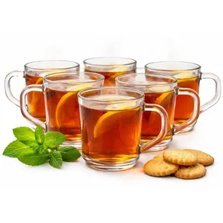 BigDean 6 Stück Teegläser Set Teegläser mit Henkel 230 ml Latte Macchiato Gläser robustes Teeglas Latte Macchiato Gläser mit Henkel Cappuccino Gläser Latte Gläser Kaffeegläser Kaffee Gläser