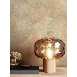 Newroom Vliestapete Imola Fächer Gold Tapete Glanztapete Glänzend,Blätter,Fächer, Gold Tapete Glamour Glänzend - Glanztapete Grafiktapete Metallic Modern Blätter Fächer für Wohnzimmer Schlafzimmer Küche, Grafiktapete beige