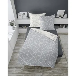 Dormisette Bettwäsche biber Bettbezug 135x200 80x80 warm weihnachten geometrisch Grafisch, Biber, 2 teilig, Frühling Sommer Geschenke 135x200 baumwoll biber weiß grau geometrisch grau