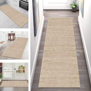 Teppich Läufer Flur Küche rutschfest waschbar Teppichläufer Lang 90X450CM Beige-gelb Küchenläufer 3D Meterware Korridor Tepiche Esszimmer Schlafzimmer Wohnzimmer Schmutzfangmatte Breit 40-120cm