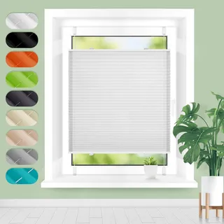 Homland Plissee ohne Bohren Klemmfix B50 x H200 cm Weiß, Plissees für Fenster und Tür, Jalousie Easyfix Plisseerollo mit Klemmträger Sonnenschutz und Sichtschutz lichtdurchlässig Rollo