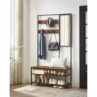VASAGLE Garderobenständer Garderobe, mit 7 Haken, Spiegel, 35 x 98 x 180 cm braun|schwarz
