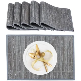 Relaxdays Tischset 6er Set Bambus Grau