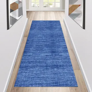 Siunwdiy Teppich Läufer Flur Küche rutschfest Waschbar Blau Küchenläufer Lang Modern Korridor -Teppichläufer Küchenteppich Meterware Anpassbar,Blau,60x220cm