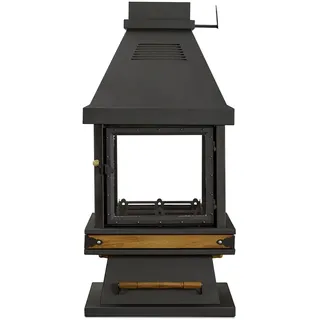Schwarzer Edelstahl-Holz Kamin modern stilvoll
