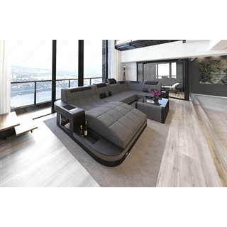Sofa Dreams Wohnlandschaft Polster Stoffsofa Wave U Form H Strukturstoff Sofa, Couch wahlweise mit Bettfunktion grau|schwarz