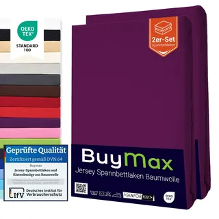 Buymax Spannbettlaken 70x140cm Doppelpack 100% Baumwolle Kinderbett Spannbetttuch Baby Bettlaken Jersey, Matratzenhöhe bis 15 cm, Farbe Aubergine