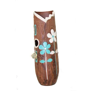 DONREGALOWEB Vase aus gebranntem Schlamm, rund, durchbrochen, mit Blumen in Blau und Weiß