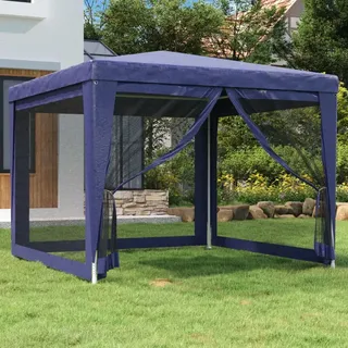 HOMIUSE Partyzelt mit 4 Mesh-Seitenwänden Pavillon 3x3 Wasserdicht Stabil Winterfest Faltpavillon 3x3 Grillpavillon Verkaufsstand Gartenpavillon Party Zelt Groß Bierzelt Blau 3x3 m HDPE