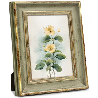 Afuly 10x15 Bilderrahmen Vintage Grün Gold Retro Antike Fotorahmen | Stabile Konstruktion, Aufhängevorrichtung, Leicht zu öffnende Rückwand, Deko für Wand Tisch, Family Geburtstag Geschenke