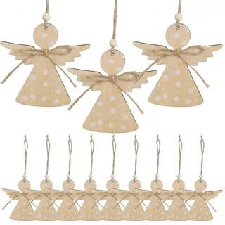 DAHI 12pcs Engel Weihnachtsanhänger aus Holz Weihnachtsdekoration Holzengel Baumschmuck Christbaumschmuck aus Holz für Weihnachten Deko (c)