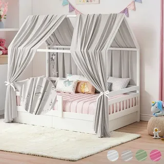 Hausbett Himmel, 2PCS Betthimmel Hausbett, Musselin himmelbett vorhänge, Hausbett Vorhang für Hausbetten, Kinderzimmer Deko Stoffhimmel für Mädchen Jungen Baldachin Kinderbett (H270 x W67CM, Grau)