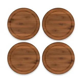 NEUSTANLO | Vesperteller Set 4er Set | runde Bambus Frühstücksteller Ø 25 cm mit Saftrille | nachhaltige Brotzeitteller aus FSC-zertifiziertem Holz | robust & messerschonend