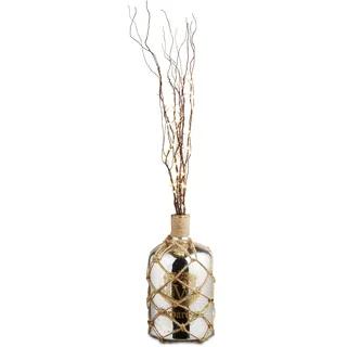 Relaxdays Deko Flasche Shabby silber SPARROW, Bodenvase in maritimem Design, lackierte Glas-Flasche, Jute-Kordel als Fischernetz, 10,5 L, HBT: 35 x 18 x 18 cm, silber