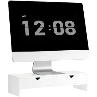SoBuy Monitorständer mit 2 Schubladen 47x11x18 cm Weiß