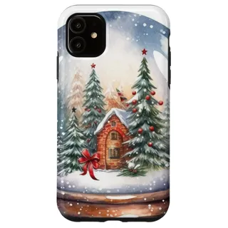 Hülle für iPhone 11 Niedliche Vintage-Weihnachts-Schneekugel mit Aquarell-Grafik