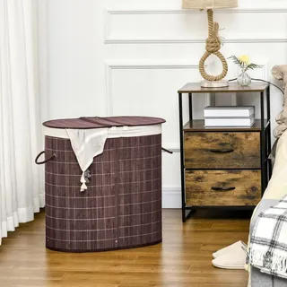 Homcom Wäschekorb 100L mit Deckel 2 Wäschesäcken, Braun