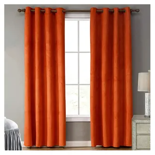 70% Blickdichter Vorhang mit Ösen Wohnzimmer Blickdicht Verdunkelungsgardine,Orange,140 * 160 CM