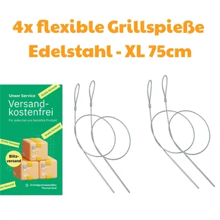 4x Edelstahl flexible Grillspieße XL 75cm Schaschlik BBQ Grillen flexibel Spieß