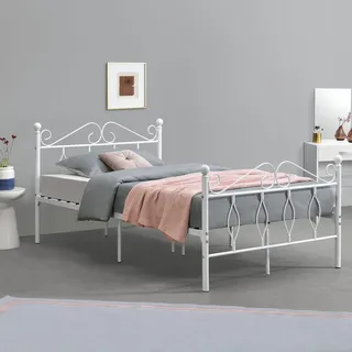 Metallbett Apolda 120x200 cm Doppelbett bis 300kg Weiß [en.casa]