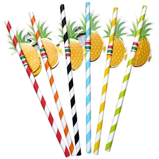 FLZONHUT 50 Stück Ananas Papier Trinkhalme mit Ananas Dekorationen,für Tropical Drinks Strand Geburtstag Hochzeit Hawaii Party Deko