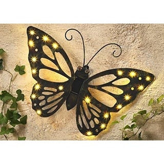 abc HOME | Wanddeko Schmetterling | LED ́s | Solarpanel | Lichtsensor | 42 cm B