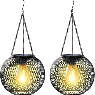 Mateju 1/2pc Solarlampen für Außen Garten Hängend, Solarlaterne für Außen Modern Solarleuchte Garten Balkon Wetterfest Solar Laternen Gartendeko für Terrasse Rasen Hof Fest Deko (Schwarz,2pc)