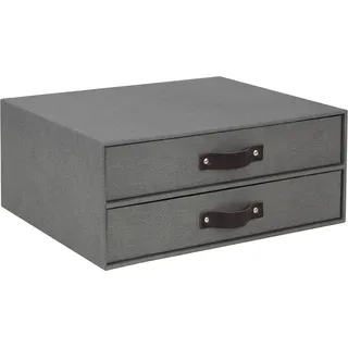 Bigso Box of Sweden Mini Schreibtisch-Organizer für Dokumente und Büromaterial – Schreibtisch-Organizer mit 2 Schubladen – Aufbewahrungsbox mit Schubladen aus Holzfaser und Papier – Grau